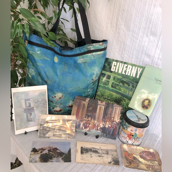 CLAUDE MONET Water Lillys painting France themed tote bag postcard & guidebook - Picture 1 of 15